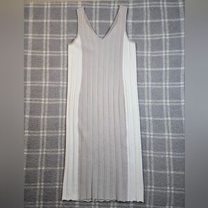 Autumn Cashmere Ribbed V-Neck Two-Tone Midi Dress Size Large